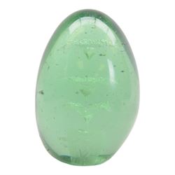 Three Victorian green glass dump paperweight with floral sulphur inclusions, H14cm