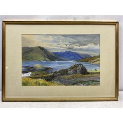 English School (19th century): An Irish Lough, watercolour signed with indistinct monogram CPP? and dated 1877, 34cm x 52cm