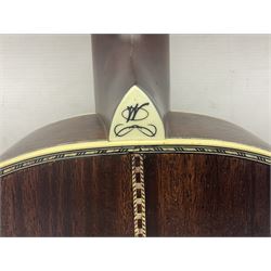 Indonesian crafted re-issue of an early Washburn Parlour guitar, model P314KK, bearing 125 years celebration label dated 2008; serial no.01120400171; L95cm; in Washburn case