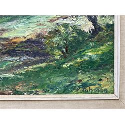 Ken Johnson (British 20th century): Robin Hood's Bay, oil on board signed 47cm x 67cm