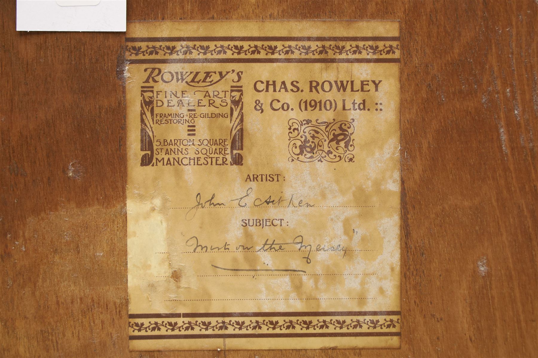 John Ernest Aitken (Scottish 1881-1957): 'Mist on the Mersey', watercolour signed, titled on Chas. Rowley and Co 1910 Ltd label verso 33cm x 49.5cm