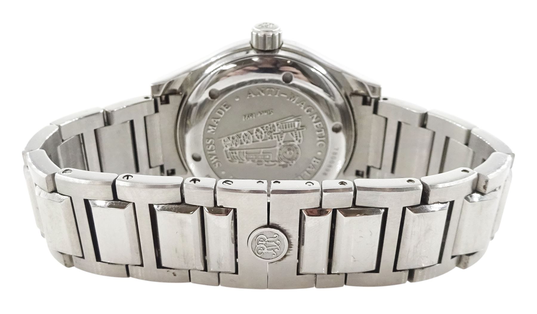 Ball Watch Company Engineer II, gentleman's stainless steel automatic wristwatch, Ref. NM1026C, black dial with dagger and Arabic numerals and date aperture, on stainless steel strap, with fold-over clasp and additional link