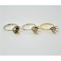  Three 18ct gold crown ring shanks, two white gold, one yellow hallmarked or stamped 750 approx 12gm  