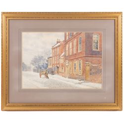 George Moore-Henton (British 1861-1924): 'Houses in the Newarke - Leicester', watercolour signed and dated 1903, titled on original artists label verso and inscribed 'the nearest one was demolished in 1903', 28cm x 39cm 