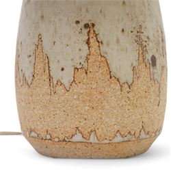 Barbara Cass (1921-1992) for Arden pottery; studio pottery stoneware table lamp of baluster form, in a cream glaze with textured decoration, impressed marks to base, excluding fittings H27.5cm