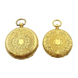  Two early 20th century ladies continental pocket watches, both stamped 18K  