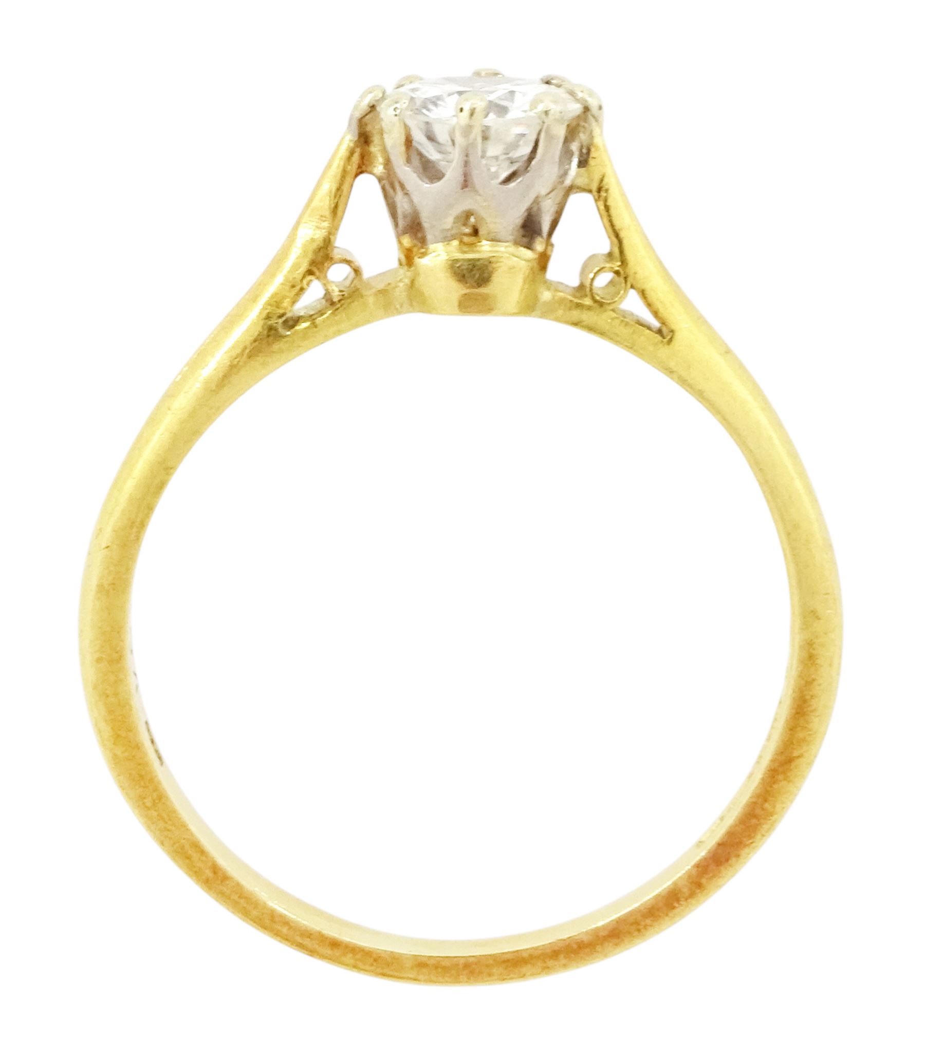 18ct gold diamond ring, eight claw set with a single round brilliant cut diamond of 0.49 carat, London 1973