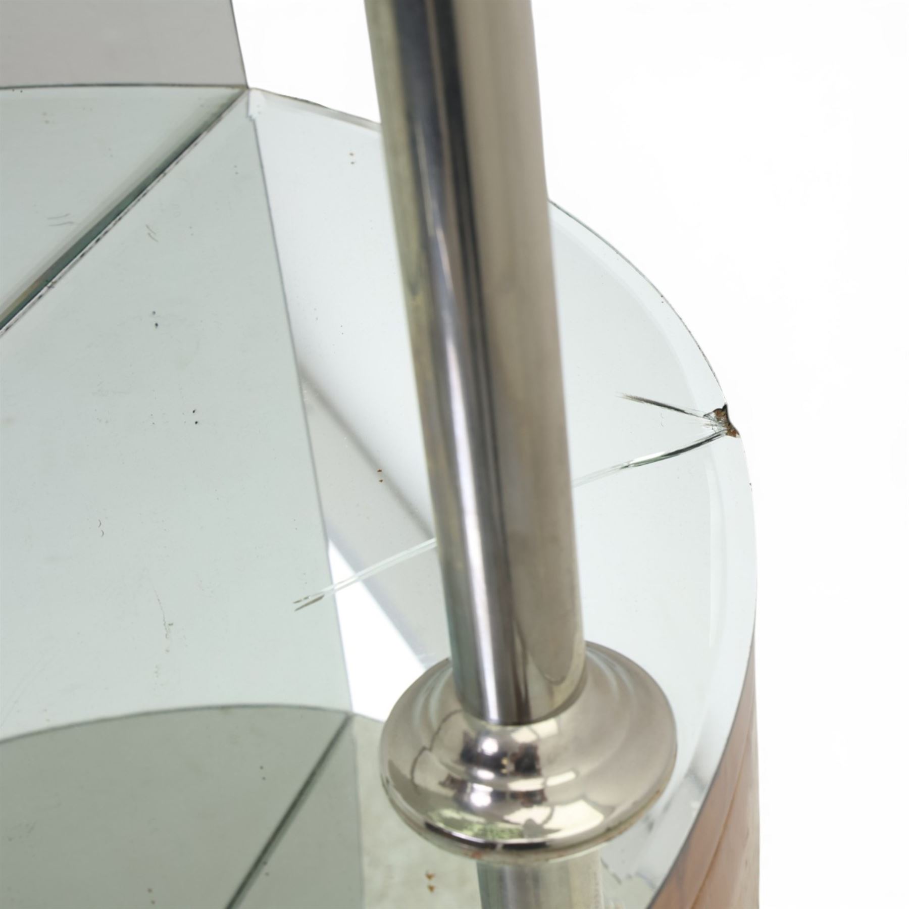 Art Deco figured walnut cocktail cabinet, demi-lune top above mirrored open compartment supported by chrome column, enclosed cupboard below with curved door, on shaped plinth base