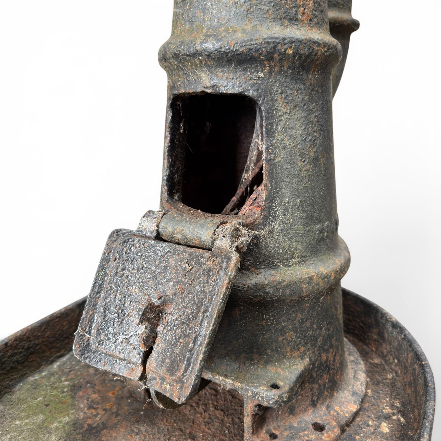 19th century rustic guards/break van railway stove, cast iron, stamped 