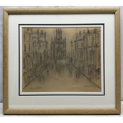 Attrib. Laurence Stephen Lowry RBA RA (Northern British 1887-1976): 'Street Scene', pencil signed titled and dated 1956, inscribed '23 ***ge Road, Mottram in Longd*' (beneath the mount) 32cm x 39cm 
Provenance: private deceased Cheshire collection, as featured on Antiques Roadshow, Liverpool Metropolitan Cathedral, Series 37, March 2015, with Rupert Maas.
Notes: The Elms, 23 Stalybridge Road, Mottram in Longdendale was Lowry's home 1948-1976.