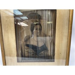 19th century optical illusion three-way picture depicting head and shoulder portraits of Napoleon, Josephine and Wellington; image size 41 x 31cm; card mounted in gilt painted frame