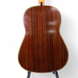 'The Moor Relic' classical guitar, with aged finish and abalone inlay, made by Geoff Hall, stringed instrument maker