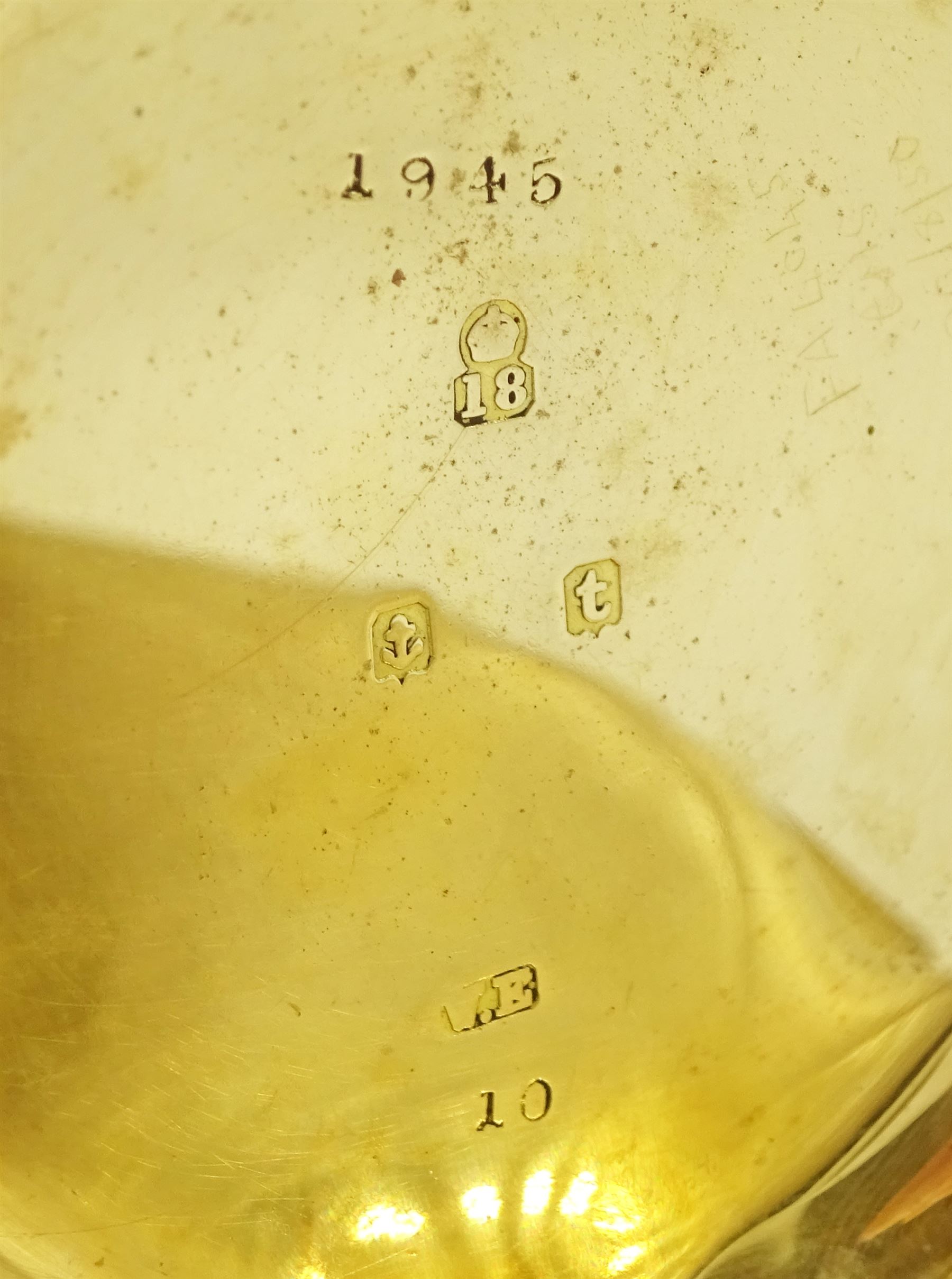 Early 20th century 18ct gold full hunter keyless lever pocket watch by Edward Sweeney, Bradford, No. 735425, white enamel dial with Roman numeral hour markers and subsidiary seconds dial, case by William Ehrhardt, Birmingham 1918