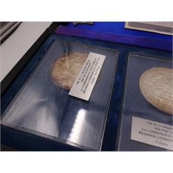 British Commemorative Society Ltd, set of six commemorative .999 fine silver proof medals, no. 1 to 6 , to include the William Medal, The Magna Carta Medal, The Lord Nelson Medal, The Canadian Centenary Medal, The Churchill Memorial Medal and The William Shakespeare Medal, each contained within clear perspex cases, in a silk lined fitted case