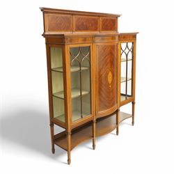 Maple & Co. Edwardian inlaid mahogany display cabinet, raised triple panelled back inlaid ...