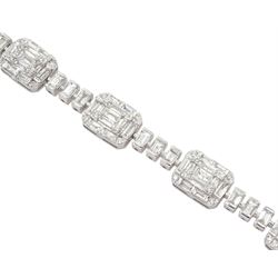 18ct white gold baguette and round brilliant cut diamond bracelet, stamped 750, total diamond weight approx 4.70 carat