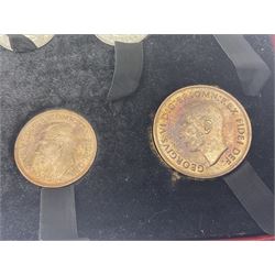 King George VI 1950 nine coin proof set, in Royal Mint red card box