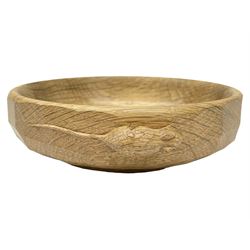 Mouseman - tooled oak nut bowl, carved with mouse signature, by the workshop of Robert Thompson, Kilburn, D16cm 