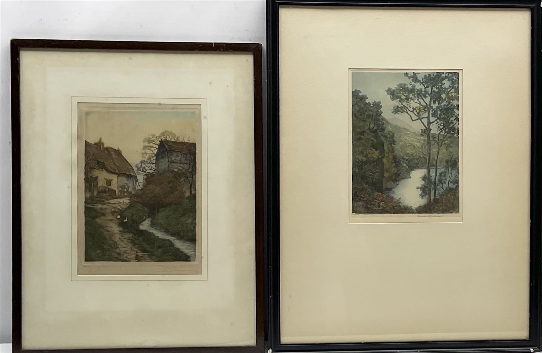Claude H Rowbotham (British 1864-1949): 'Ullswater - Stybarrow Crag', aquatint signed in pencil 22cm x 16cm; Marcel Augis (French early 20th century): 'Paysage Normandy', aquatint signed and titled in pencil 24cm x 17cm (2)