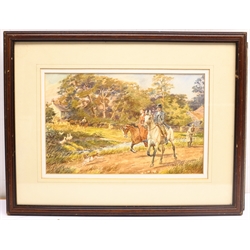 John Cecil Lund (British 1932-): Riding through the Village, watercolour signed 18cm x 29cm