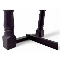 Late 20th century substantial pine refectory table, rectangular four-plank top over an indigo painted base featuring turned supports united by box stretchers