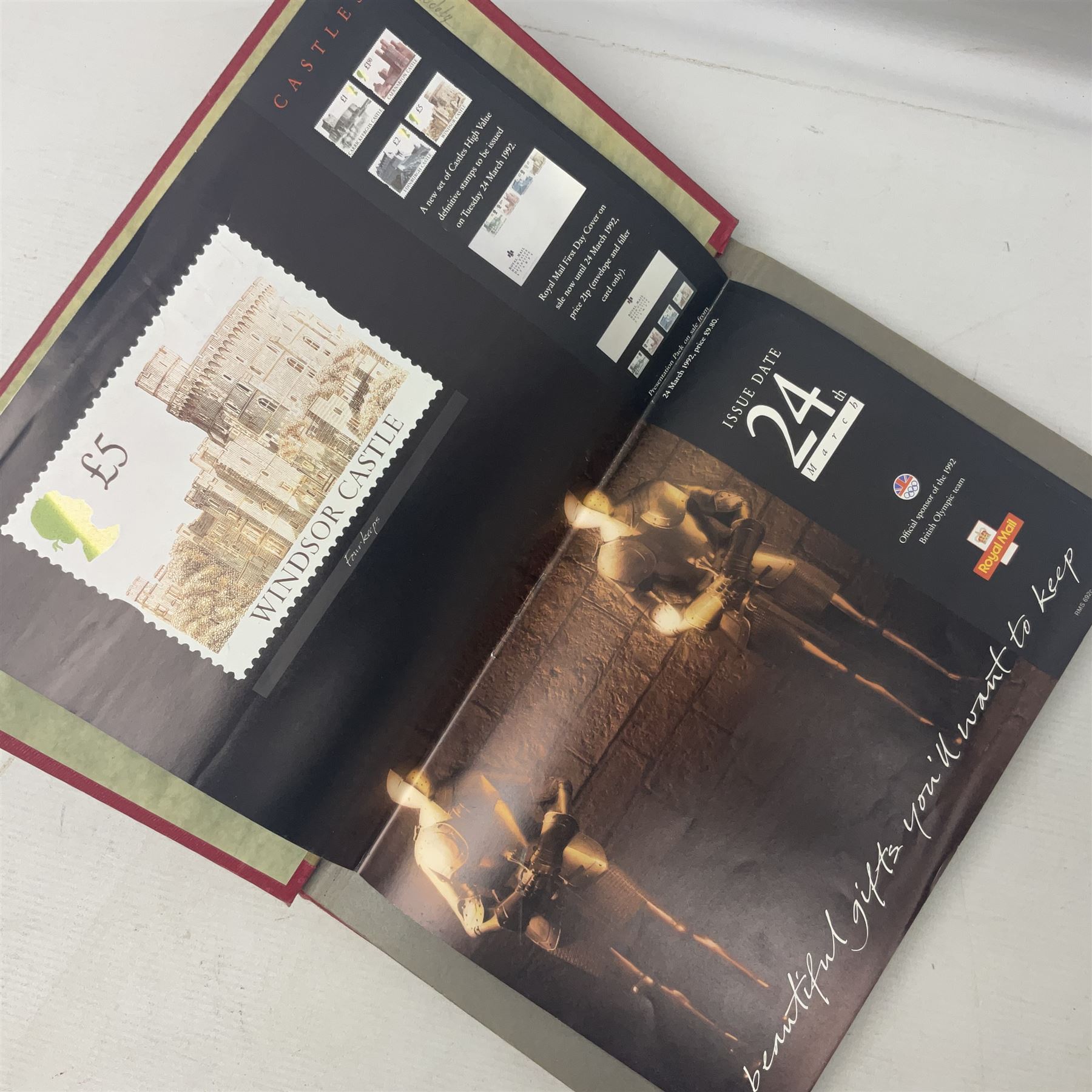 Royal Mail advertising cards, displaying upcoming commemorative issues, for use in post offices, housed in a single album