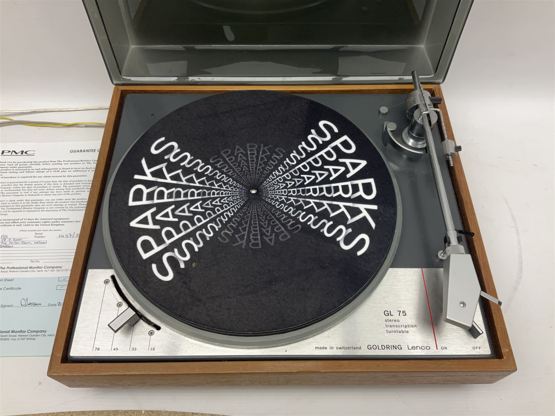 Goldring Lenco GL 75 Stereo Transcription turntable, in a teak case, H15cm, W54cm 