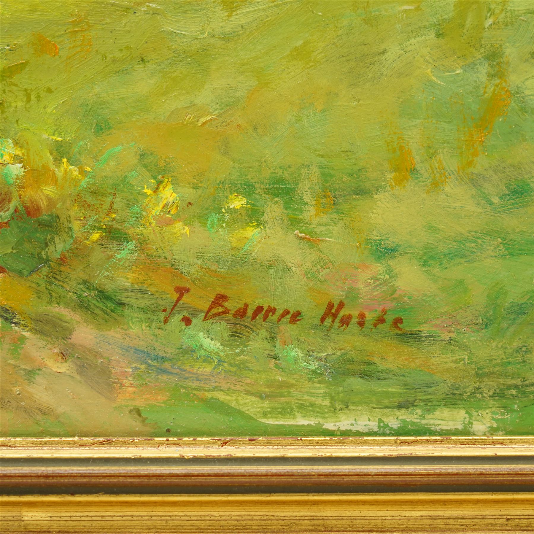 John Barrie Haste (British 1931-2011): Near Harrogate with Armscliffe Crag to the Distance and the River Wharfe, oil on board signed 50cm x 75