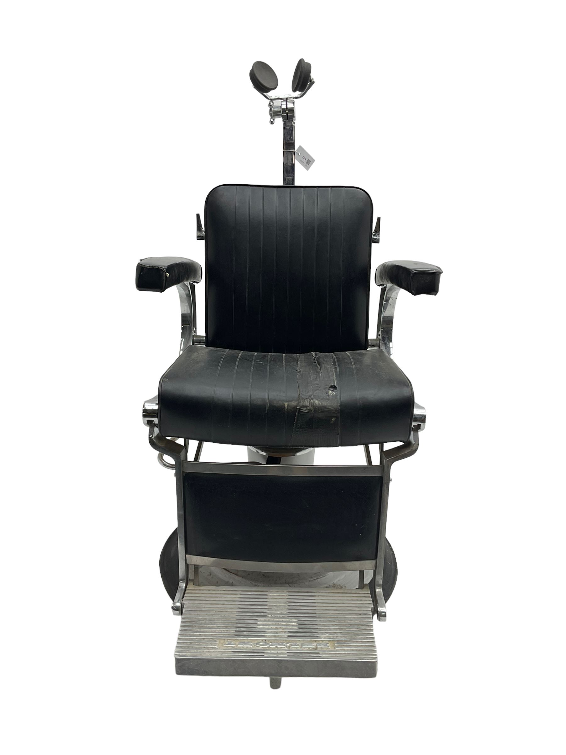 Belmont - mid 20th century barber's chair, upholstered in black leather finish fabric with chrome frame, hydraulic and swivel action 