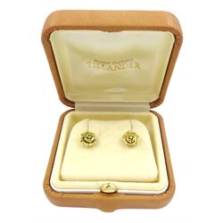 Pair of 18ct gold rose flower stud earrings by Atelier Torbjörn Tillander, hallmarked, boxed