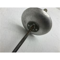 Reproduction Japanese katana with 63cm slightly curving fullered steel blade, ornate tsuba, cord bound grip and gilt transferred black saya L92cm; and two fencing foils, one marked Leon Paul (3)