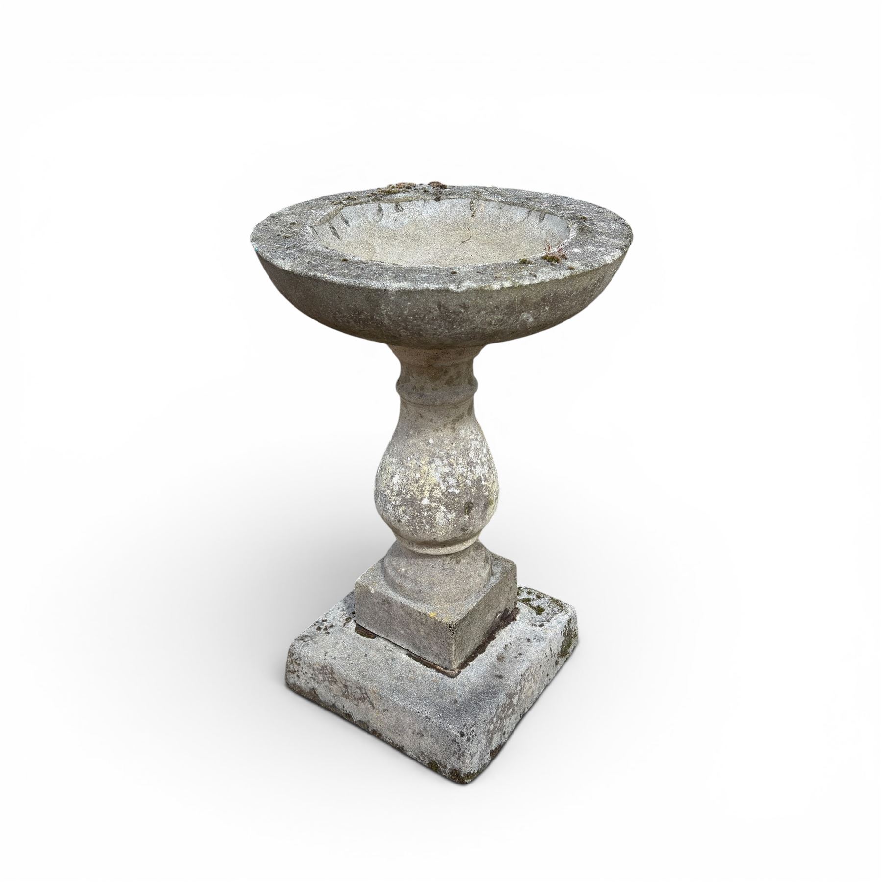 Weathered cast stone three sectional garden bird bath