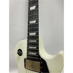 2010 Gibson Les Paul studio guitar, serial no101500537 in white finish with gold and pale green hardware, in Auden soft carry case, guitar L100cm
