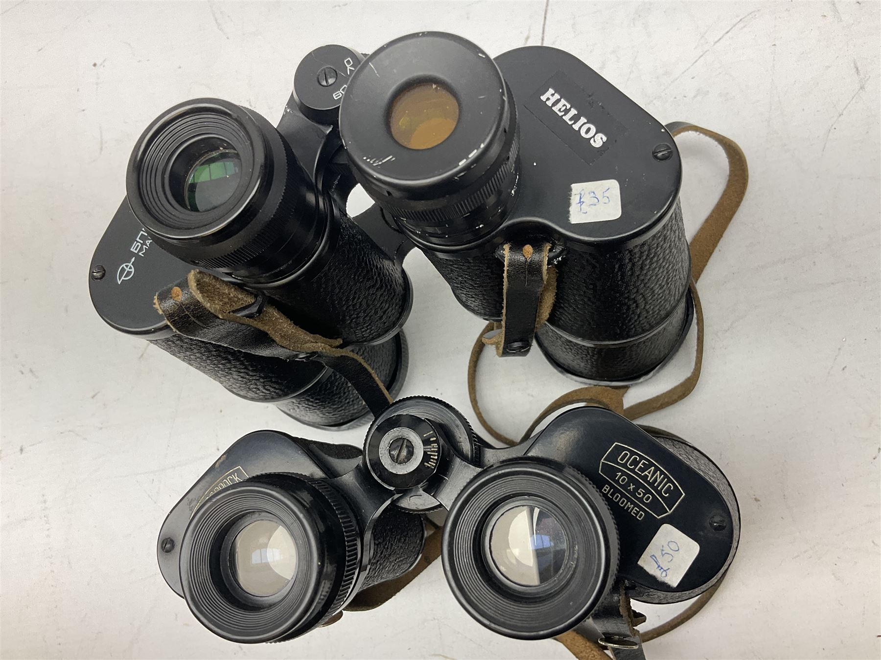 Eleven pairs of binoculars, to include Zeiss Wetzler 20x50, Taylor-Hobson Bino Prism No.2 Mk.III military stamped 1943 with broad arrow,  Swift Tecnar 16x50, J.T Coppock Oceanic Bloomed 10x50, Hensoldt Wetzlar Dialyt 7x42 etc