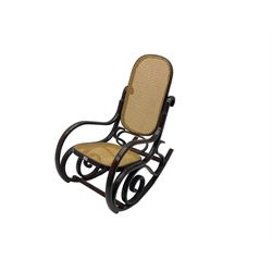Early 20th century Michael Thonet design bentwood rocking chair, with cane seat and back