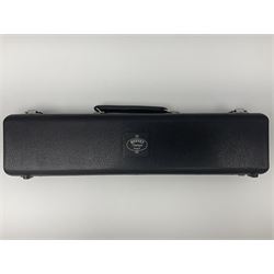 Rudall Carte & Co Ltd hallmarked silver three-piece flute; inscribed Rudall Carte & Co Ltd London No.51063; London 1986; in case marked Buffet Crampon Paris