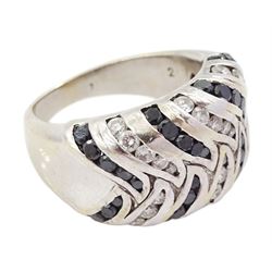 18ct white gold round brilliant cut black and white diamond rubover set ring