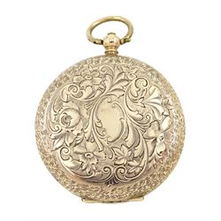 19th century 14ct gold key wound cylinder pocket watch, gilt dial with Roman numerals, stamped 14c
