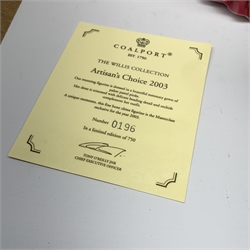 A collection of Coalport figurines, comprising, Evening at the Opera, Evening Elegance, Maggie, Golden Anniversary, Artisan's Choice 2003 with accompanying certificate, all with boxes, plus White Rose of Yorkshire, Barnsley Belle, Red Rose of Lancashire, Pontefract Princess, Mary, Celebration, Artisan's Choice 2004, and a Second example. (13). 