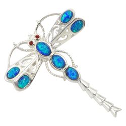Silver opal dragonfly brooch, stamped 925 