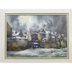 John Freeman (British 1942-): 'Whitby Viaduct' and Launching the Lifeboat 'Robin Hood's Bay', pair limited edition prints signed and numbered 6/500 and 28/850, respectively, 34cm x 49cm and 24cm x 35cm