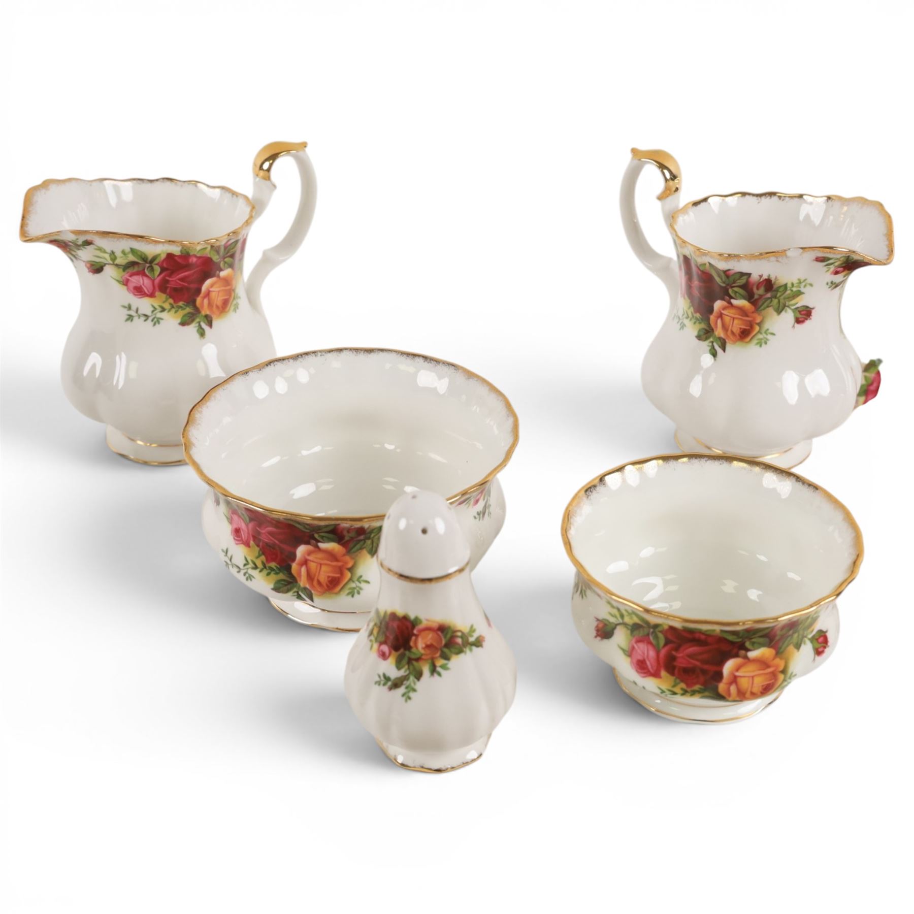 Royal Albert Old Country Roses pattern part tea service, including fifteen teacups and saucers, two open sucrier, two milk jugs, twenty side plates etc  