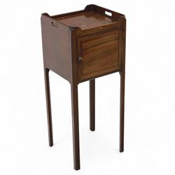 Georgian mahogany bedside cabinet of slender proportions, rectangular galleried top above ...