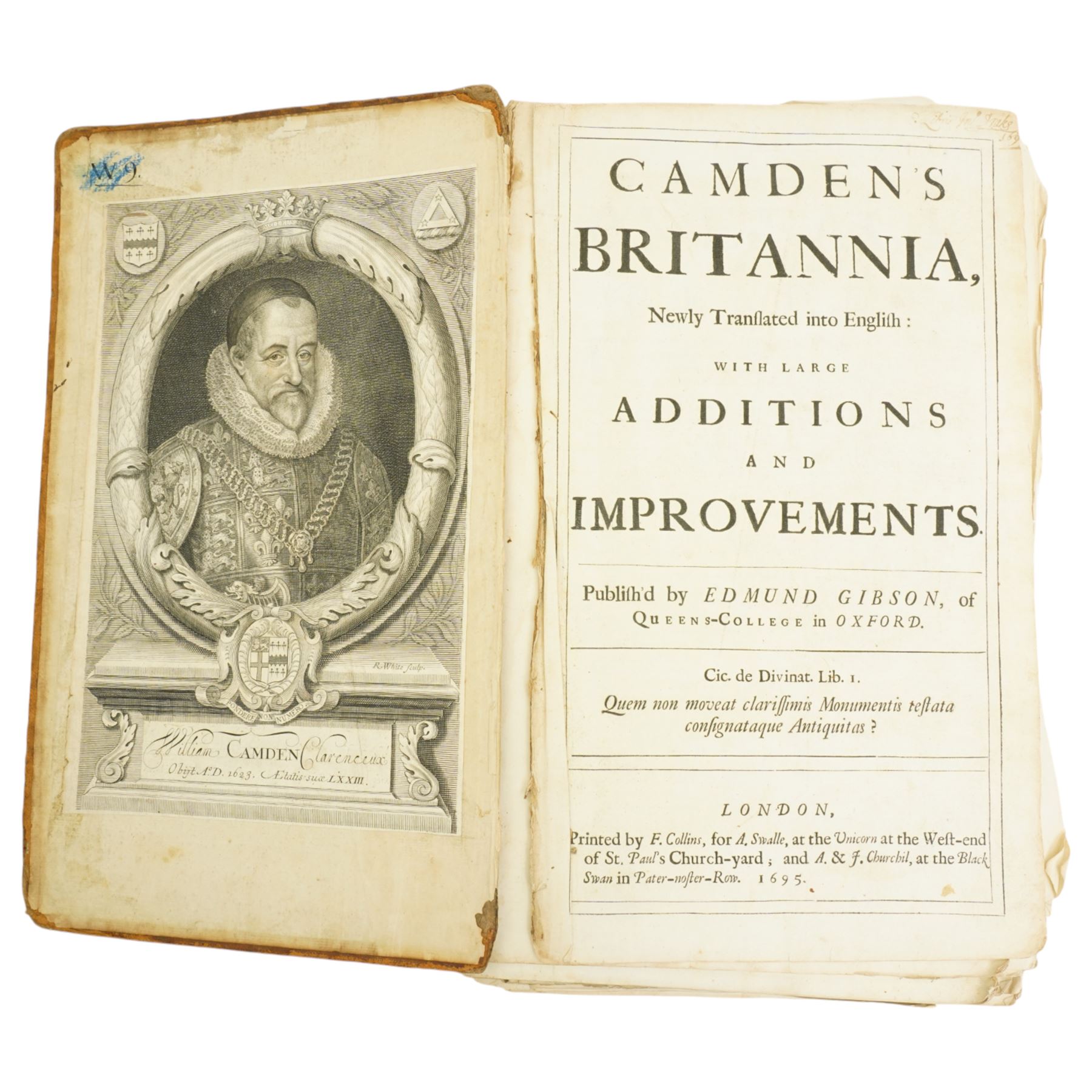 Camden, William - Camden's Britannia Newly Translated into English, published by Edmund Gibson 1695, lacking maps and five various early 18th century volumes 'Don Quixote'