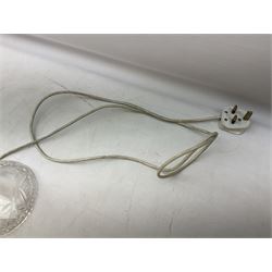 Waterford style cut crystal table lamp with mushroom shade and shaped central column upon a circular spreading foot, H39cm