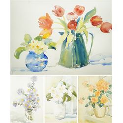 Jean Hammond (British 20th century): Still Life of Flowers in Vases, set four watercolours signed max 24cm x 33cm (4)