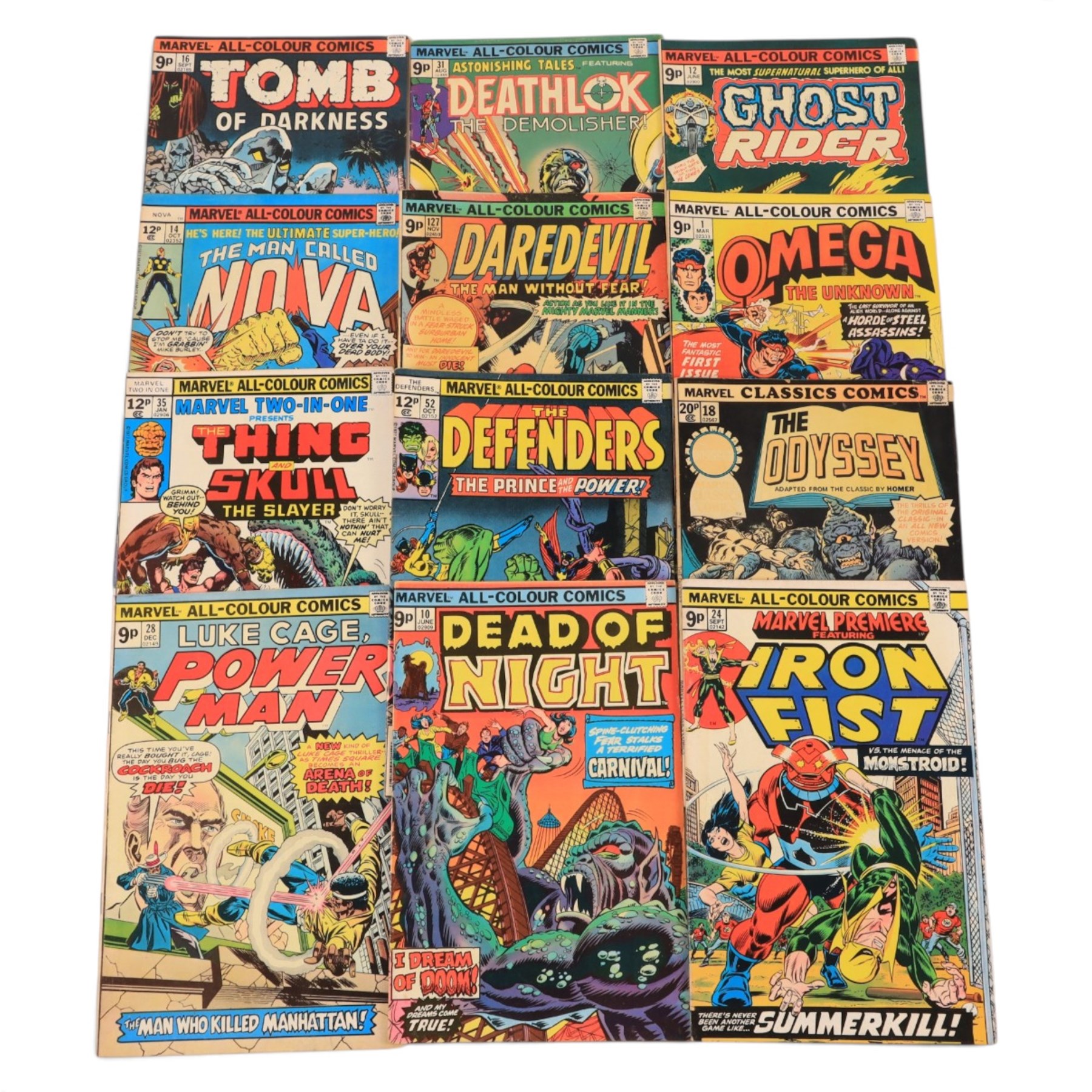 Collection of Bronze Age and later Marvel comic books, titles including  The Invincible Iron Man, The Champions, Captain Marvel, Captain America and The Falcon, War of the Worlds, Man Called Nova, Red Sonja, Skull the Slayer, The Living Mummy, The Frankenstein Monster, The Tomb of Dracula, The Human Torch, etc 
