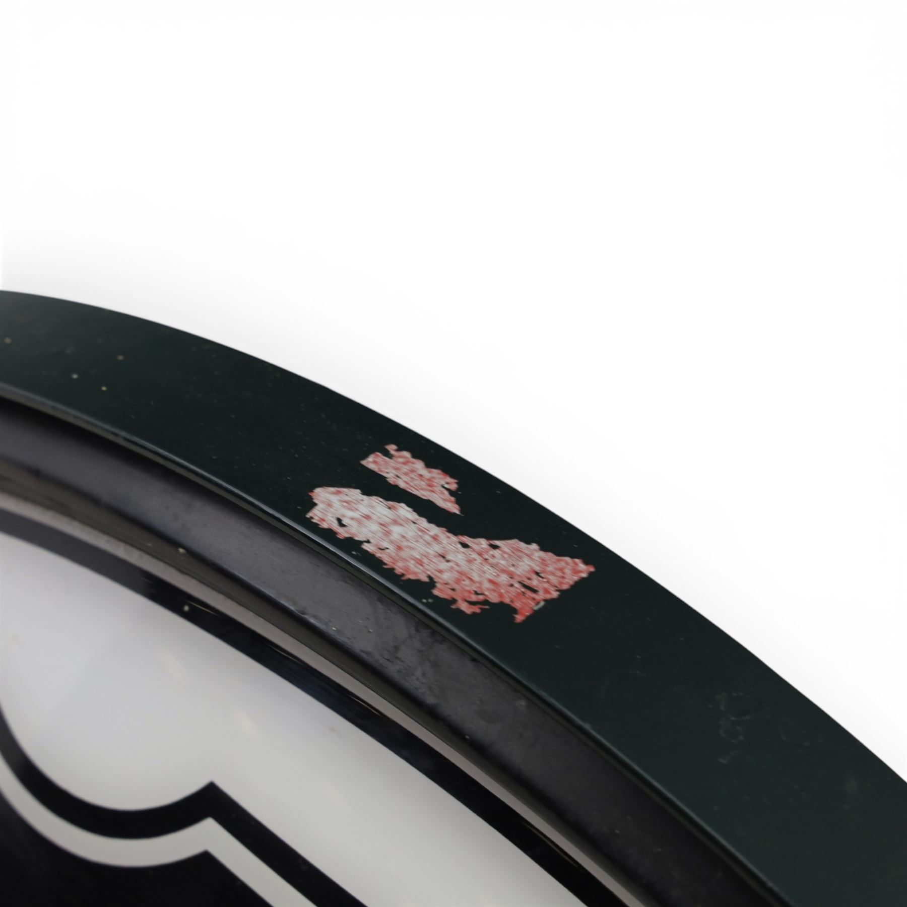 Heineken Bier Advertising sign - circular convex backlit logo, on cast metal bracket