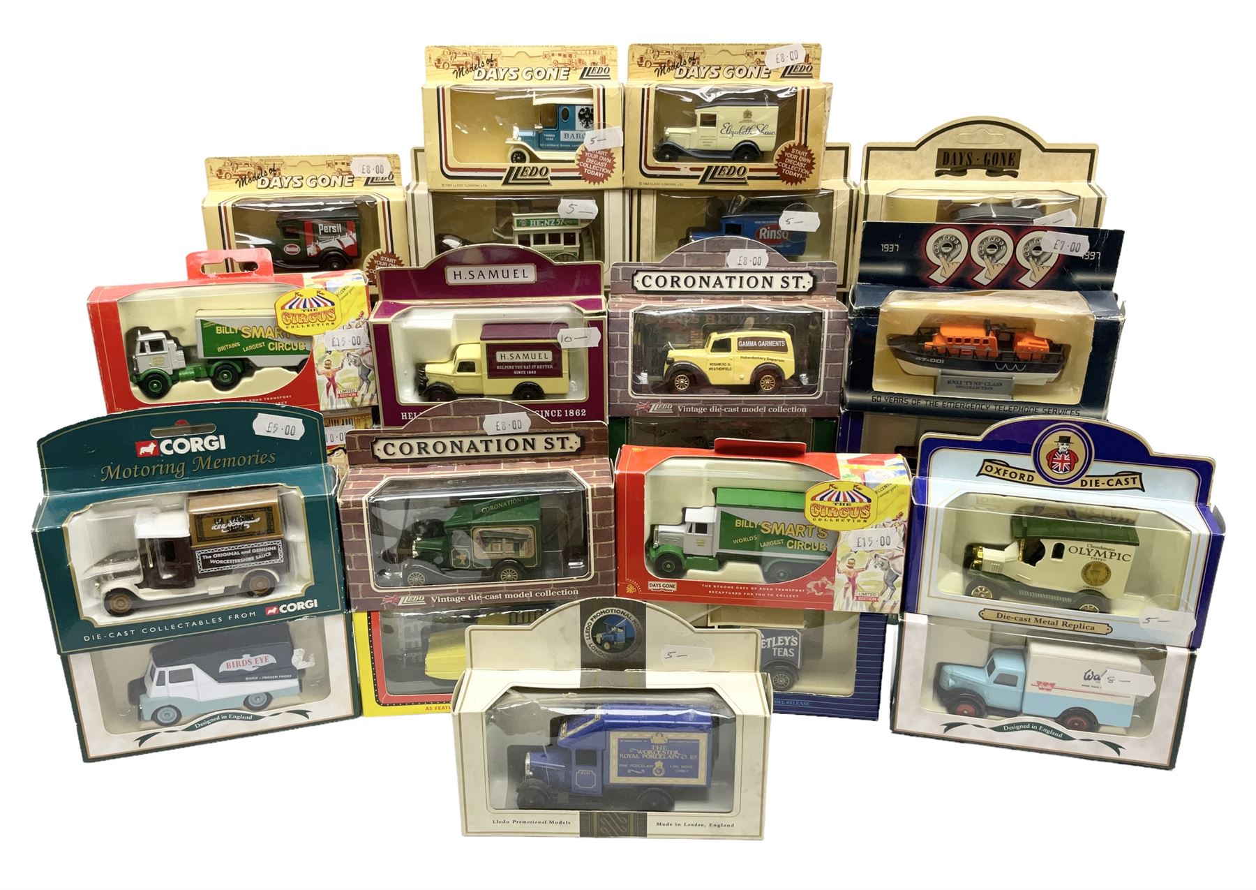 Thirty-nine modern die-cast models by Corgi, Days Gone, Lledo, Oxford etc including promotional vehicles, TV & Film related, Circus and Showmans etc; all boxed (39)