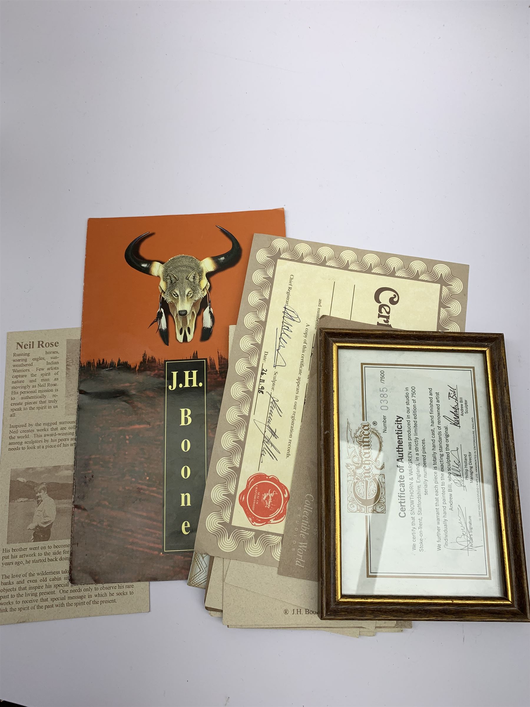 Two J.H. Boone figures of a Native American, 'Vanishing Breeds' and 'Betrayal' by Gary Rose, H32cm & H30cm